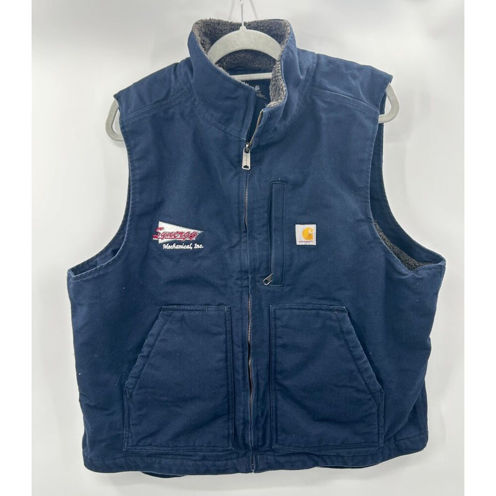 Carhartt Loose Fit Sherpa Lined Canvas Vest Men's Large Navy Blue V4277-M